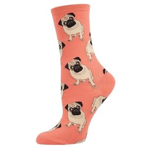 SOCKSMITH Peach Pug Dog Graphic Novelty Dress Socks NWT Doggie cotton Blend